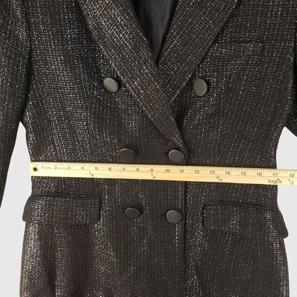Zara Women’s Black Metallic Tweed Blazer With Satin Collar Double-Breasted Sz L - Picture 5 of 9
